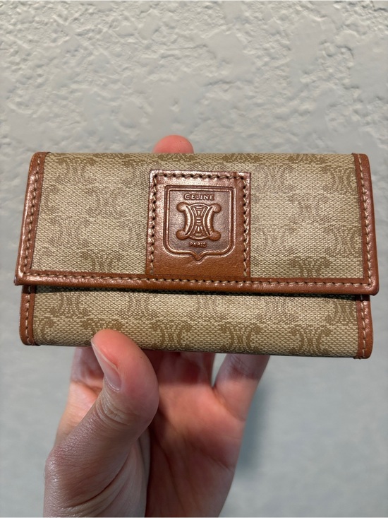 Celine Accessories - Celine Beige Canvas & Brown Leather Key Card Holder